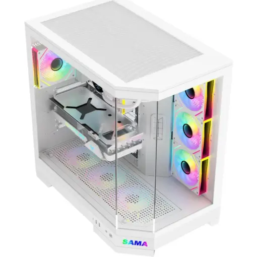 SAMA Neview 3021, Dual USB3.0 and Type C Tempered Glass ATX Full Tower Gaming Computer Case w/ 4 x 120mm ARGB Fans (3 x MB Side, 1 x Rear) Pre-Installed - White - Image 4