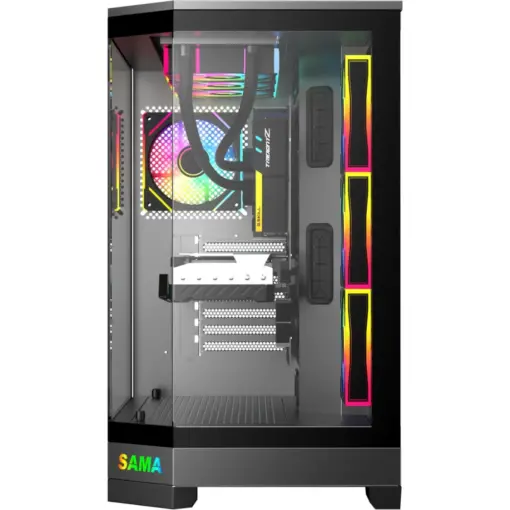 SAMA Neview 3021, Dual USB3.0 and Type C Tempered Glass ATX Full Tower Gaming Computer Case w/ 4 x 120mm ARGB Fans (3 x MB Side, 1 x Rear) Pre-Installed - Black - Image 2