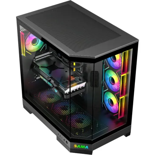 SAMA Neview 3021, Dual USB3.0 and Type C Tempered Glass ATX Full Tower Gaming Computer Case w/ 4 x 120mm ARGB Fans (3 x MB Side, 1 x Rear) Pre-Installed - Black - Image 4