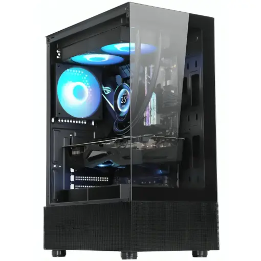 SAMA Neview 3321 ATX Mid Tower Gaming Case, 1x 3.5" HDD or 2x 2.5" SSD, Side/Center Halo Fan, 4x ARGB Fans Pre-Installed