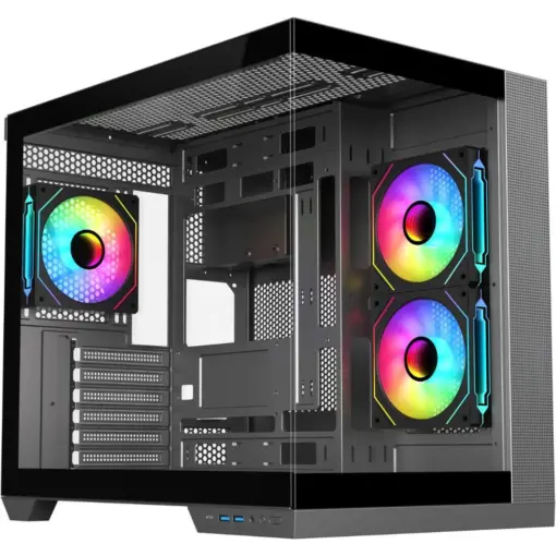 SAMA Neview A721 Tempered Glass ATX Airflow Mid Tower Gaming Computer Case, Back-plug Motherboard PC Case, 3 ×120mm ARGB Fans Pre-Installed - Black