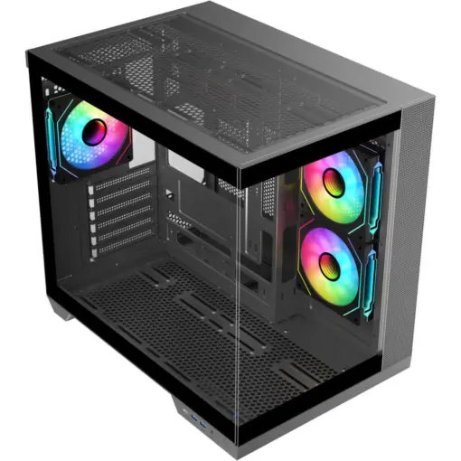 SAMA Neview A721 Tempered Glass ATX Airflow Mid Tower Gaming Computer Case, Back-plug Motherboard PC Case, 3 ×120mm ARGB Fans Pre-Installed - Black - Image 2