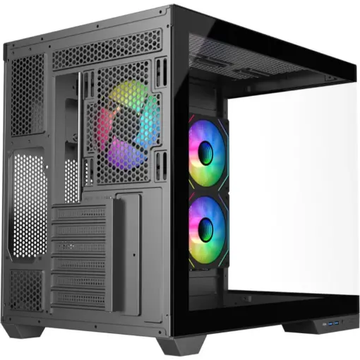 SAMA Neview A721 Tempered Glass ATX Airflow Mid Tower Gaming Computer Case, Back-plug Motherboard PC Case, 3 ×120mm ARGB Fans Pre-Installed - Black - Image 5