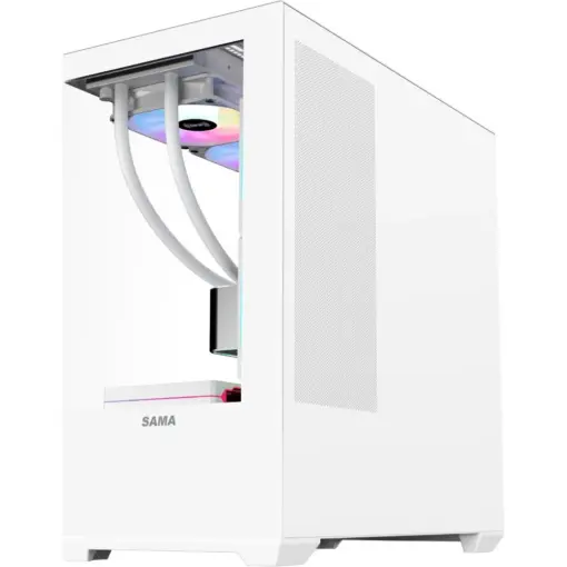 SAMA SV02 ATX Computer Gaming PC Case Mid Tower with 3 ARGB Fans Pre-Installed, Tempered Glass Transparent Side Panel, Dual USB3.0 and Type C, BTF Back Plug Motherboard Design - White - Image 3