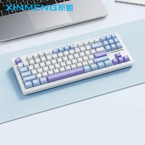 SAMA Xinmeng M87 Pro V2 RGB Customized Wireless Mechanical Keyboard, Tri-Mode (Wired, Wireless, Bluetooth) Gasket Hot Swappable, Windows/Mac Compatible - White Blue/Emerald Blue