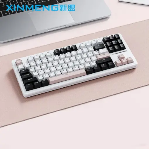 SAMA Xinmeng M87 Pro V2 RGB Customized Wireless Mechanical Keyboard, Tri-Mode (Wired, Wireless, Bluetooth) Gasket Hot Swappable, Windows/Mac Compatible - White Pink/Rocket Racoon