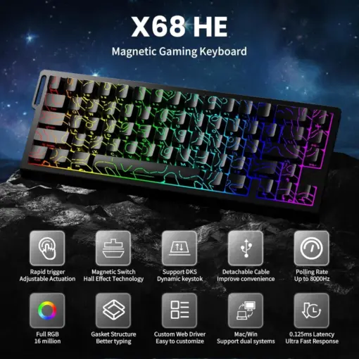 ATTACK SHARK X68 HE 60% Wired Gaming Keyboard Rapid Trigger - Black Contours - Image 4