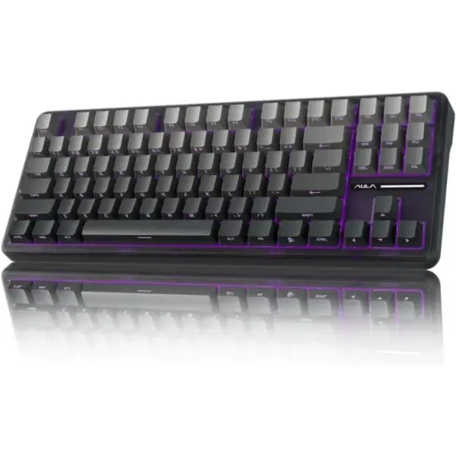 AULA F87 Wireless Mechanical Keyboard,75% Gasket Hot Swappable Custom Keyboard - Gradient Grey - Space Golden Axis Switch