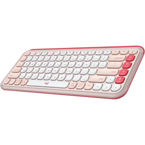 Logitech POP ICON Keys Wireless Bluetooth Keyboard, Comfortable Typing, Programmable Keys, Easy-Switch Between up to 3 Devices, for Laptop, Tablet, PC - Rose & Off White