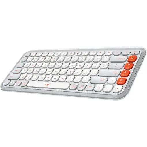 Logitech POP ICON Keys Wireless Bluetooth Keyboard, Comfortable Typing, Programmable Keys, Easy-Switch Between up to 3 Devices, for Laptop, Tablet, PC - Off White & Orange