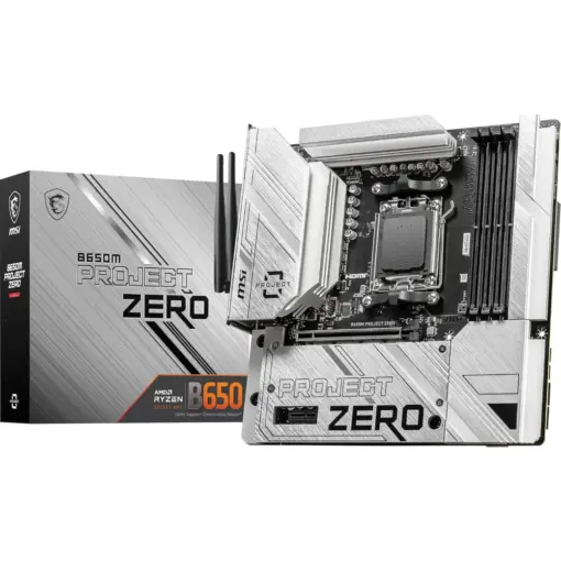 MSI B650M Project Zero WiFi Gaming Motherboard (AMD Ryzen 9000/8000/7000 Series Processors, AM5, DDR5, PCIe 4.0, M.2 Slots, SATA 6Gb/s, USB 3.2 Gen 2, HDMI/DP, Wi-Fi 6E, Bluetooth 5.3, 2.5Gbps LAN, mATX)