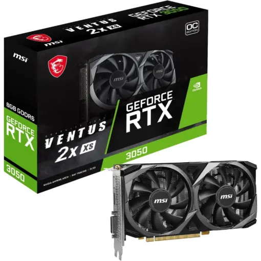 MSI Gaming GeForce RTX 3050 VENTUS 2X XS 8G OC Graphics Card, GDRR6, 1807 MHz, 128-Bit, HDMI/DP, PCIe 4, Torx Twin Fans, Ampere Architecture