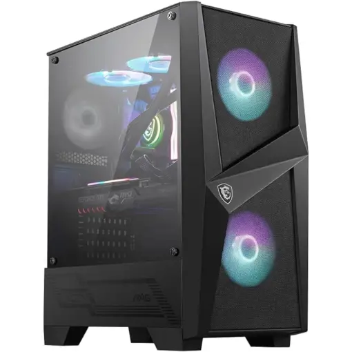 MSI MAG Forge 100R Mid Tower Gaming Computer Case, 2X 120 mm ARGB PWM Fan, 1x 120 mm Fan, 1-6 ARGB Hub, Mystic Light Sync, Tempered Glass Panel, ATX, mATX, Mini-ITX - Black