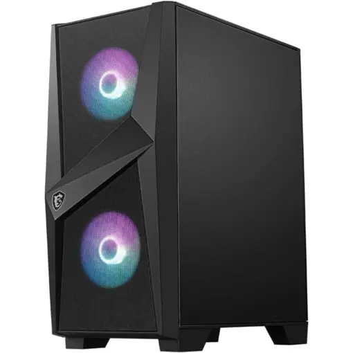 MSI MAG Forge 100R Mid Tower Gaming Computer Case, 2X 120 mm ARGB PWM Fan, 1x 120 mm Fan, 1-6 ARGB Hub, Mystic Light Sync, Tempered Glass Panel, ATX, mATX, Mini-ITX - Black - Image 3