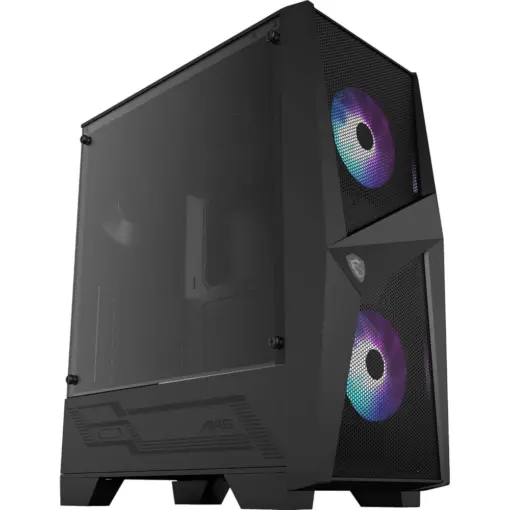 MSI MAG Forge 100R Mid Tower Gaming Computer Case, 2X 120 mm ARGB PWM Fan, 1x 120 mm Fan, 1-6 ARGB Hub, Mystic Light Sync, Tempered Glass Panel, ATX, mATX, Mini-ITX - Black - Image 5