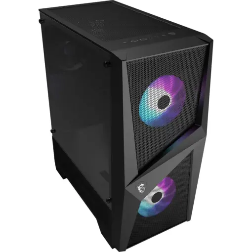 MSI MAG Forge 100R Mid Tower Gaming Computer Case, 2X 120 mm ARGB PWM Fan, 1x 120 mm Fan, 1-6 ARGB Hub, Mystic Light Sync, Tempered Glass Panel, ATX, mATX, Mini-ITX - Black - Image 7