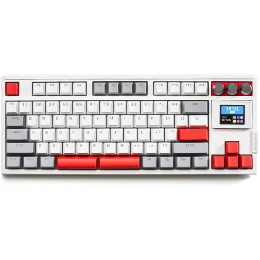 SKYLOONG GK87 Pro Wireless Mechanical Keyboard with TFT Screen - White Grey - Red Switches