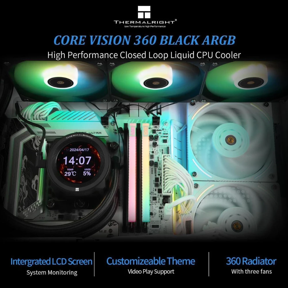 Thermalright Core Vision 360 ARGB 360mm AIO Liquid CPU Cooler, IPS LCD Screen