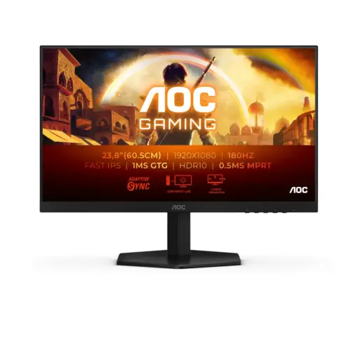 AOC 24G42E 24" 3-Sided Frameless Gaming Monitor, 0.5ms (MPRT)/1ms (GtG), 180Hz, Fast IPS Panel, FHD (1920x1080), 6 GAME Mode, Adaptive Sync, Low Input Lag, sRGB, HDR 10, Audio Output, Low, Flicker free, (Adjustments: Tilt), (Display Port & HDMI Input) & Vesa Mount