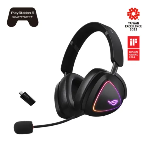 ASUS ROG Delta II (A701) Wireless Gaming Headset, BT/ROG SpeedNova 2.4GHz/3.5mm, 50mm Titanium-Plated Drivers, 10mm Super-Wideband Mic, 110HR Battery, DualFlow Audio, Compatible with PC/Switch/PS5/Xbox