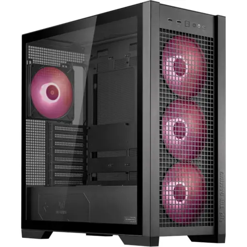 ASUS TUF Gaming GT302 ARGB ATX Mid-Tower Case, Four 140 x 28 mm ARGB Fans for High Airflow and Static Pressure, Interchangeable Side Panel, Detachable Top Panel, Hidden-Connector Motherboard Support, Black