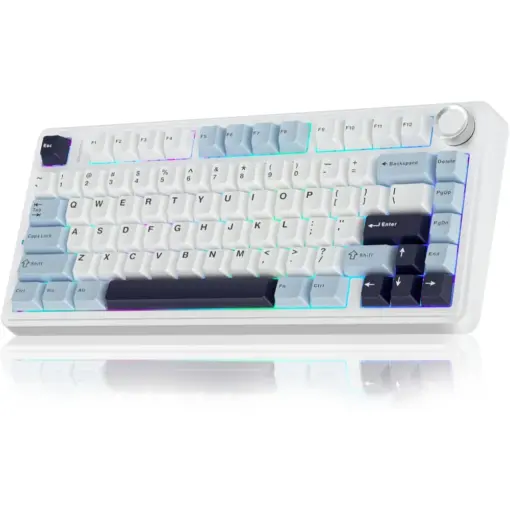 AULA F75 Wireless Mechanical Keyboard, 75% Gasket Hot Swappable Custom Keyboard - Glacial Blue - LEOBOG Ice Vein Switch