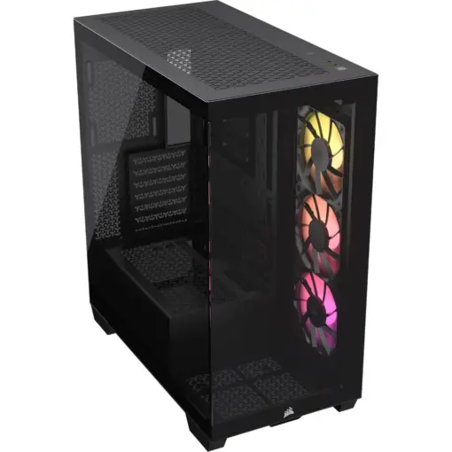 CORSAIR 3500X ARGB Mid-Tower ATX PC Case – Panoramic Tempered Glass – Reverse Connection Motherboard Compatible – 3X CORSAIR RS120 ARGB Fans Included- Black