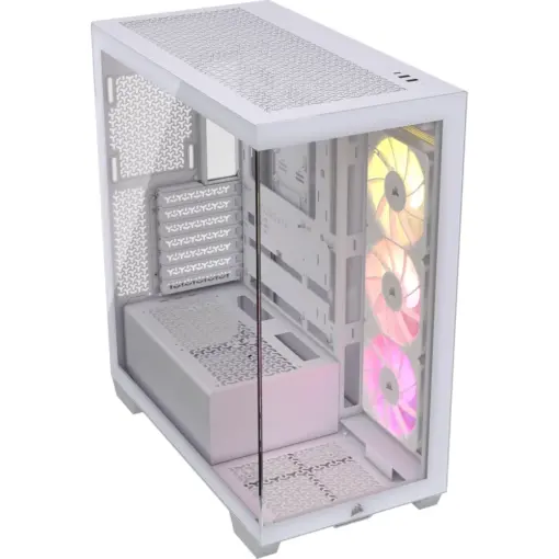 CORSAIR 3500X ARGB Mid-Tower ATX PC Case – Panoramic Tempered Glass – Reverse Connection Motherboard Compatible – 3X CORSAIR RS120 ARGB Fans Included- White