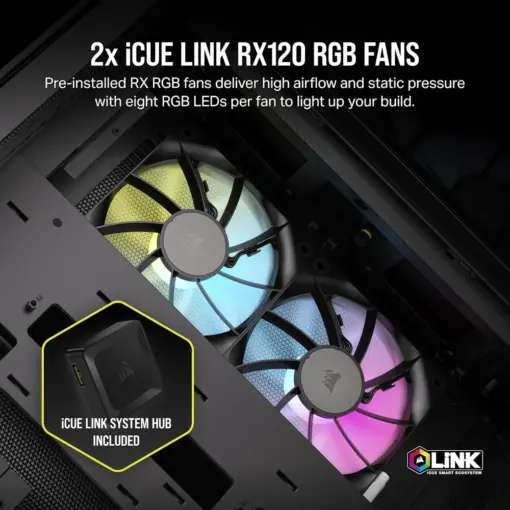 CORSAIR iCUE LINK 2500X RGB Small-Tower mATX Dual Chamber PC Case - 2x CORSAIR RX120 RGB Fans Included – Black - Image 2