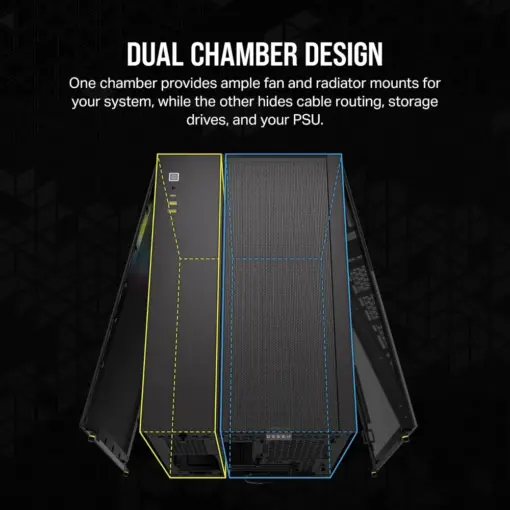 CORSAIR iCUE LINK 2500X RGB Small-Tower mATX Dual Chamber PC Case - 2x CORSAIR RX120 RGB Fans Included – Black - Image 4