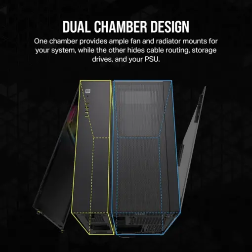 CORSAIR iCUE LINK 6500X RGB Mid-Tower ATX Dual Chamber PC Case – Panoramic Tempered Glass - Reverse Connection Motherboard Compatible – 3x CORSAIR RX120 RGB Fans Included – Black - Image 2