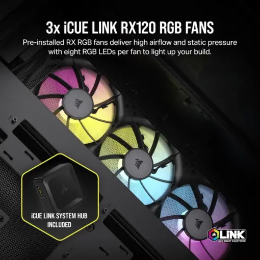 CORSAIR iCUE LINK 6500X RGB Mid-Tower ATX Dual Chamber PC Case – Panoramic Tempered Glass - Reverse Connection Motherboard Compatible – 3x CORSAIR RX120 RGB Fans Included – Black - Image 5