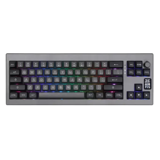 EPOMAKER Shadow-X Gasket Mechanical Keyboard, Hot-Swappable, 70% Layout, Knob Switch 2.4 GHz Wireless/Bluetooth/USB-C Wired, w/ LCD Screen, 3000mAh Battery, Poron Foam (Black, Wisteria Switch)