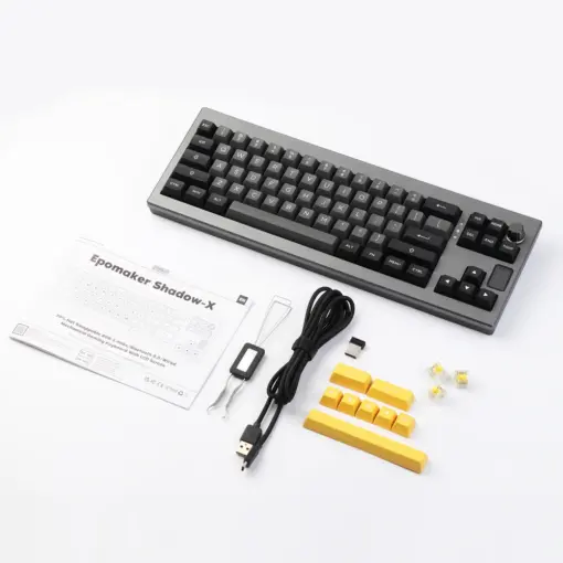 EPOMAKER Shadow-X Gasket Mechanical Keyboard, Hot-Swappable, 70% Layout, Knob Switch 2.4 GHz Wireless/Bluetooth/USB-C Wired, w/ LCD Screen, 3000mAh Battery, Poron Foam (Black, Wisteria Switch) - Image 11