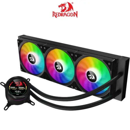 Redragon CCW-1017 360mm Digital ARGB CPU Liquid Cooler, Temperature Display, 3x 12cm Fans