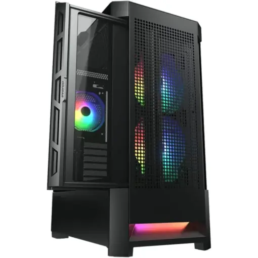 COUGAR Airface RGB E-ATX Mid Tower PC Case, Tempered Glass, Mesh Front Panels, Up to 280mm Radiator Support, USB 3.0*2, USB 2.0, Pre-Installed Front 2*140 & Rear 1*120 ARGB Fans - Black - Image 2