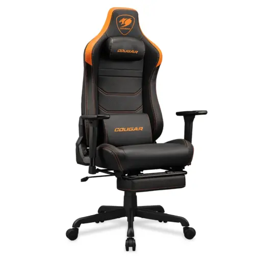 COUGAR ARMOR EVO S Ergonomic Gaming Chair, Breathable PVC Leather, Retractable Footrest, Magnetic Neck Pillow and Lumbar Cushion, 3D Adjustable Armrest, Reclining Backrest up to 155º Tilt & Lock Mechanism - Black/Orange - Image 2