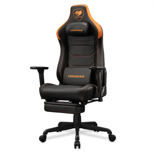 COUGAR ARMOR EVO S Ergonomic Gaming Chair, Breathable PVC Leather, Retractable Footrest, Magnetic Neck Pillow and Lumbar Cushion, 3D Adjustable Armrest, Reclining Backrest up to 155º Tilt & Lock Mechanism - Black/Orange - Image 3