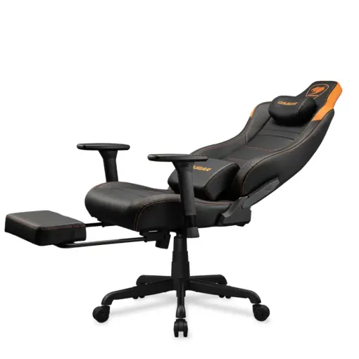 COUGAR ARMOR EVO S Ergonomic Gaming Chair, Breathable PVC Leather, Retractable Footrest, Magnetic Neck Pillow and Lumbar Cushion, 3D Adjustable Armrest, Reclining Backrest up to 155º Tilt & Lock Mechanism - Black/Orange - Image 5