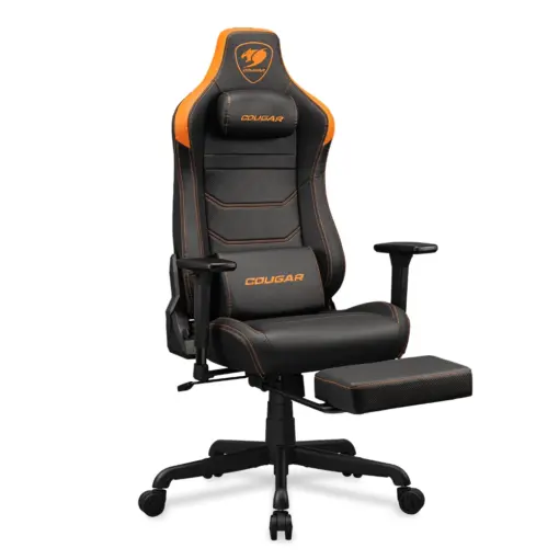 COUGAR ARMOR EVO S Ergonomic Gaming Chair, Breathable PVC Leather, Retractable Footrest, Magnetic Neck Pillow and Lumbar Cushion, 3D Adjustable Armrest, Reclining Backrest up to 155º Tilt & Lock Mechanism - Black/Orange - Image 6