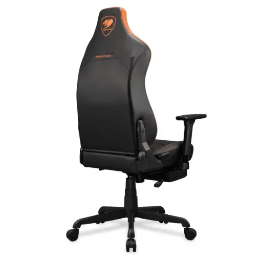 COUGAR ARMOR EVO S Ergonomic Gaming Chair, Breathable PVC Leather, Retractable Footrest, Magnetic Neck Pillow and Lumbar Cushion, 3D Adjustable Armrest, Reclining Backrest up to 155º Tilt & Lock Mechanism - Black/Orange - Image 7