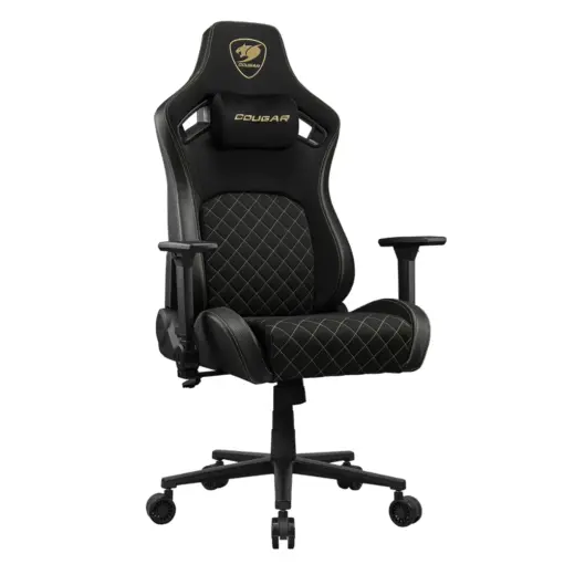 COUGAR DEFENSOR Gold F Ergonomic Office/Gaming Chair, Adjustable Height and Tilt, 155º Recline, 4D Folding Armrests, Magnetic Memory Foam Neck Pillow, Durable Hyper-dura Leatherette Upholstery, Woven Fabric, Back Pockets, 120kg Capacity - Black/Gold - Image 2