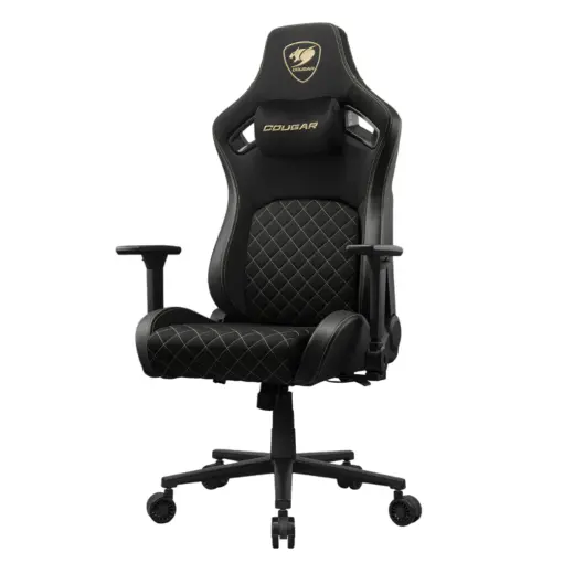 COUGAR DEFENSOR Gold F Ergonomic Office/Gaming Chair, Adjustable Height and Tilt, 155º Recline, 4D Folding Armrests, Magnetic Memory Foam Neck Pillow, Durable Hyper-dura Leatherette Upholstery, Woven Fabric, Back Pockets, 120kg Capacity - Black/Gold - Image 3