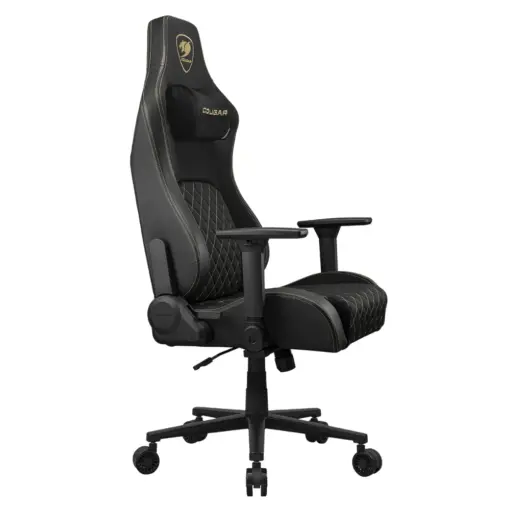 COUGAR DEFENSOR Gold F Ergonomic Office/Gaming Chair, Adjustable Height and Tilt, 155º Recline, 4D Folding Armrests, Magnetic Memory Foam Neck Pillow, Durable Hyper-dura Leatherette Upholstery, Woven Fabric, Back Pockets, 120kg Capacity - Black/Gold - Image 4