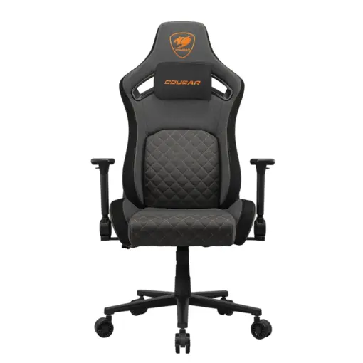 COUGAR DEFENSOR Gray F Ergonomic Office/Gaming Chair, Adjustable Height and Tilt, 155º Recline, 4D Folding Armrests, Magnetic Memory Foam Neck Pillow, Durable Hyper-dura Leatherette Upholstery, Woven Fabric, Back Pockets, 120kg Capacity - Gray/Orange