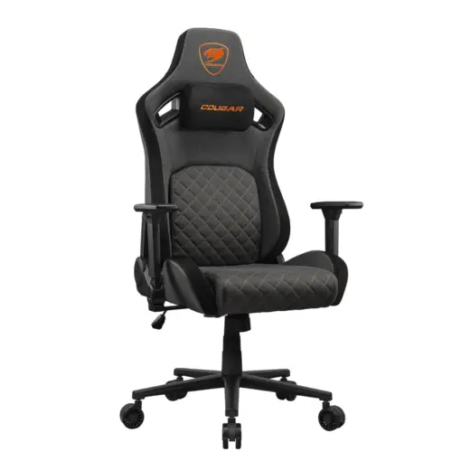 COUGAR DEFENSOR Gray F Ergonomic Office/Gaming Chair, Adjustable Height and Tilt, 155º Recline, 4D Folding Armrests, Magnetic Memory Foam Neck Pillow, Durable Hyper-dura Leatherette Upholstery, Woven Fabric, Back Pockets, 120kg Capacity - Gray/Orange - Image 2