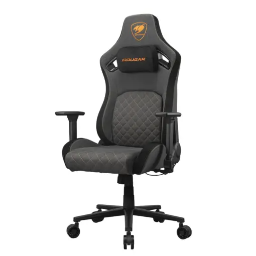 COUGAR DEFENSOR Gray F Ergonomic Office/Gaming Chair, Adjustable Height and Tilt, 155º Recline, 4D Folding Armrests, Magnetic Memory Foam Neck Pillow, Durable Hyper-dura Leatherette Upholstery, Woven Fabric, Back Pockets, 120kg Capacity - Gray/Orange - Image 3