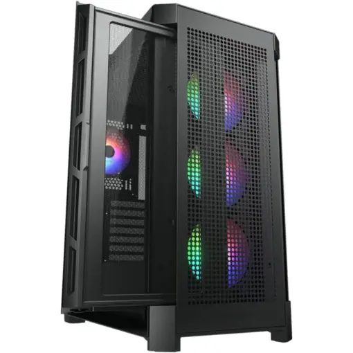 COUGAR Duoface Pro RGB E-ATX Mid Tower PC Case, Tempered Glass, Two Distinctive Front Panels: Mesh & RGB, Up to 360mm Radiator Support, Type C Gen 2, USB 3.0*2, USB 2.0, Pre-Installed Front 3*120 & Rear 1*120 ARGB Fans - Black - Image 3