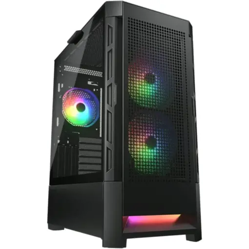 COUGAR Duoface RGB E-ATX Mid Tower PC Case, Tempered Glass, Two Distinctive Front Panels: Mesh & RGB, Up to 280mm Radiator Support, USB 3.0*2, USB 2.0, Pre-Installed Front 2*140 & Rear 1*120 ARGB Fans - Black