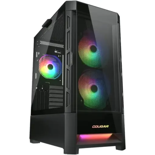 COUGAR Duoface RGB E-ATX Mid Tower PC Case, Tempered Glass, Two Distinctive Front Panels: Mesh & RGB, Up to 280mm Radiator Support, USB 3.0*2, USB 2.0, Pre-Installed Front 2*140 & Rear 1*120 ARGB Fans - Black - Image 2